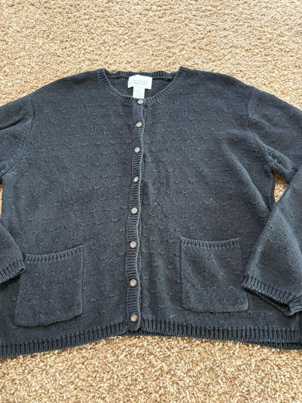 Christopher & Banks Navy-Black Knit Button-Front Cardigan